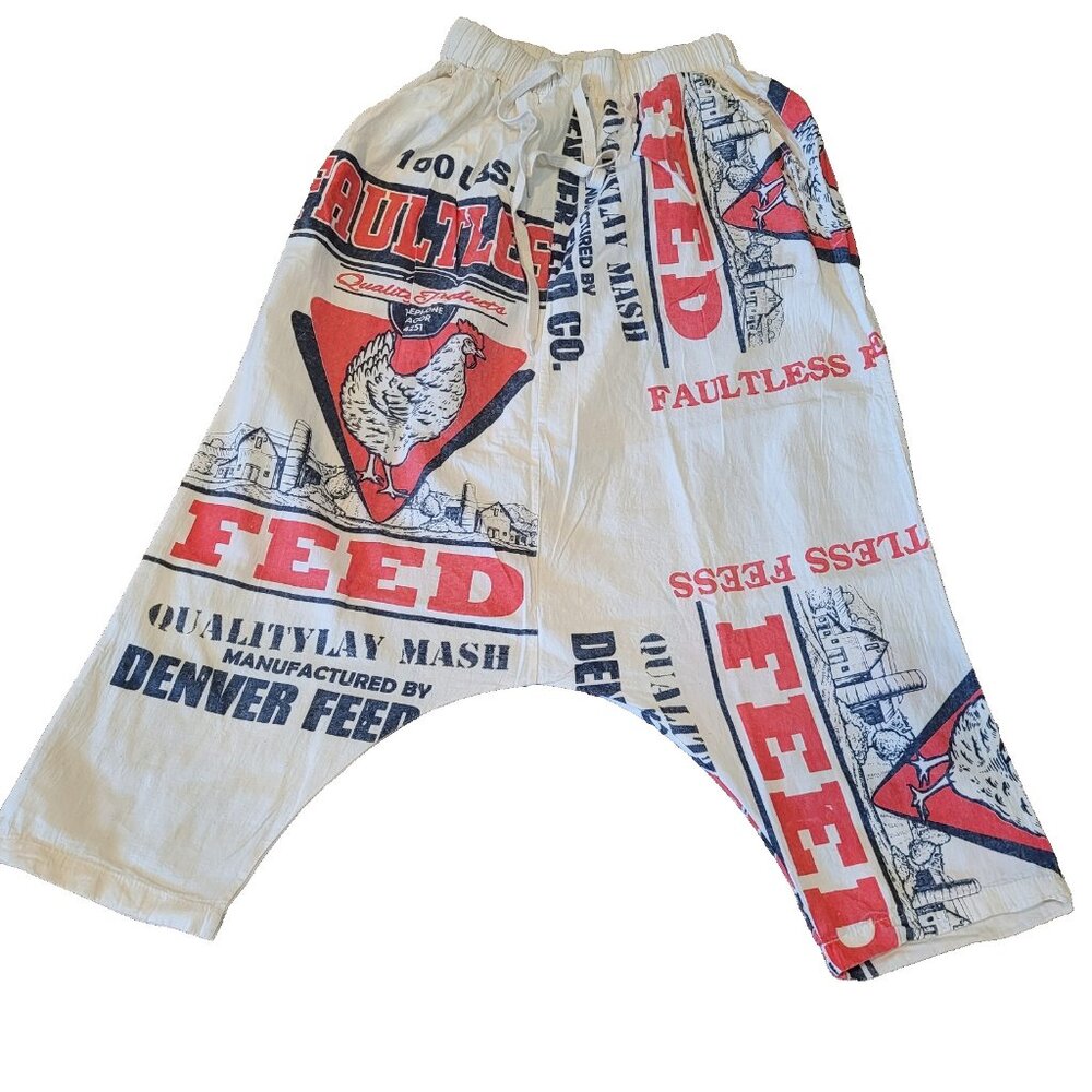 Flour Sack Chicken Feed Sack Drop Crotch Fisher Trouser Pants Cotton One Size